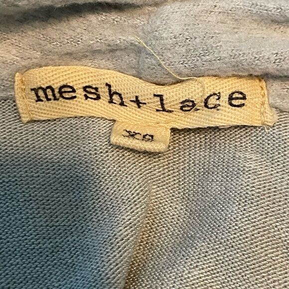 Mesh + Lace Draped Wrap Sweater Light Gray Soft Knit Top Long Sleeve V-Neck XS - Picture 5 of 7